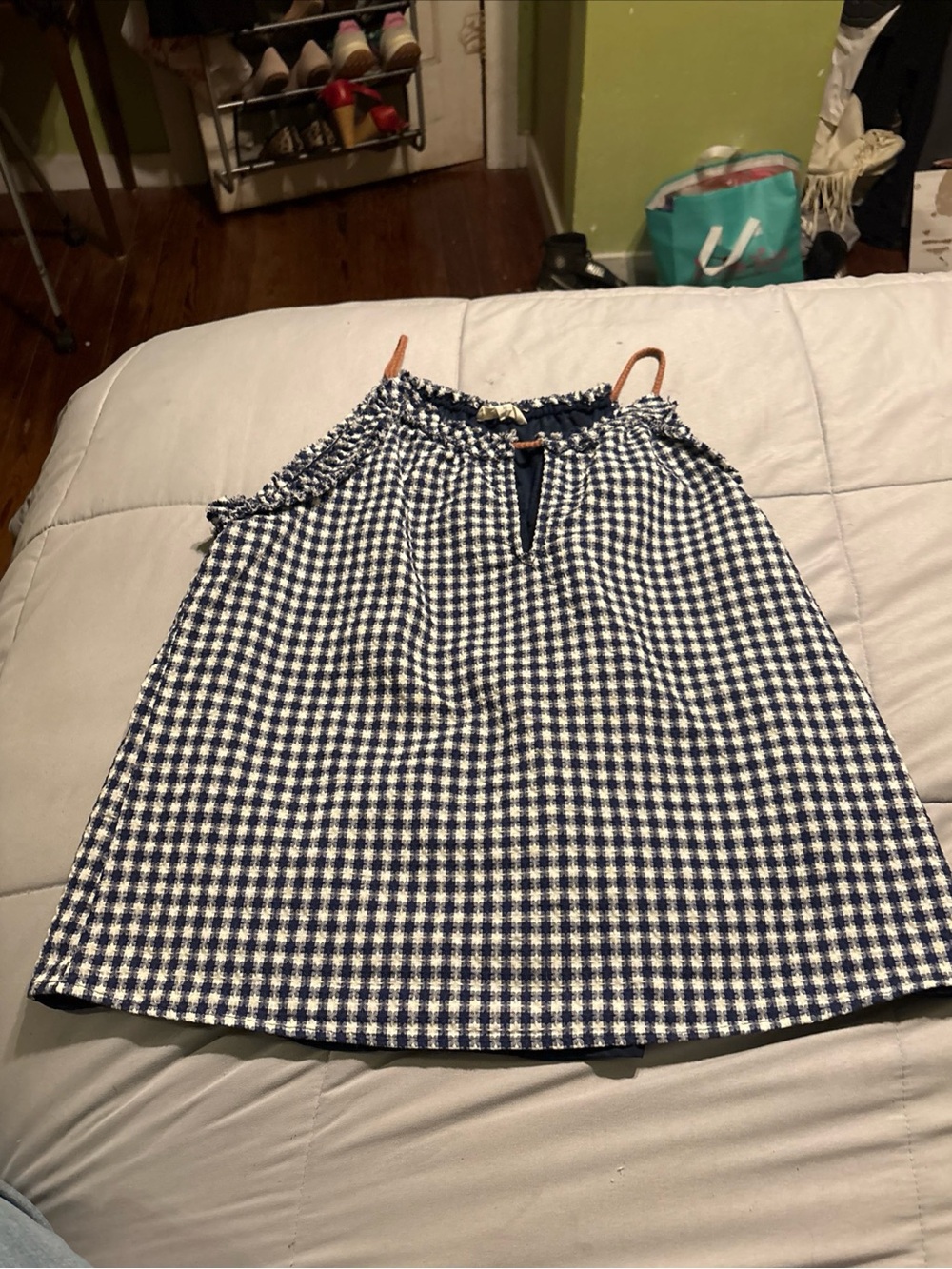 Freeway Blue Gingham Spaghetti Strap Blouse Lined Size Large